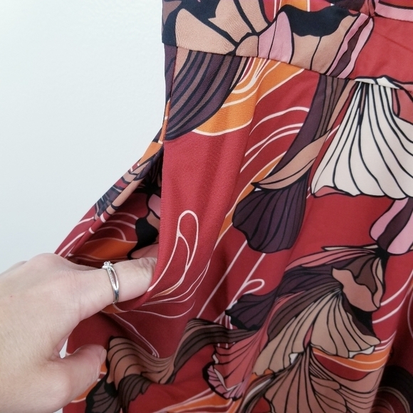 Tahari ASL High Tie Neck Sleeveless Multi Print Fit & Flare Satin Dress NWT - Picture 10 of 16